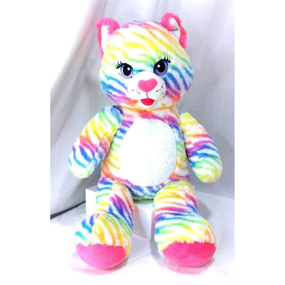 BUILD A BEAR Rainbow Striped KITTY CAT Plush 16" Stuffed Animal BABW